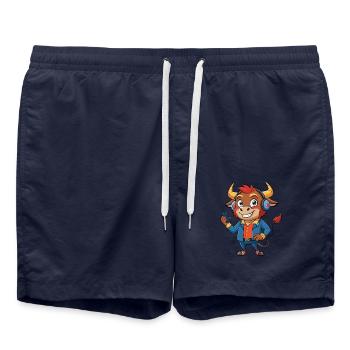 Bull Funny Cartoon Character Headphone Music - Swim Trunks - french navy - Front - AI Model Male 185 light (185cm)
