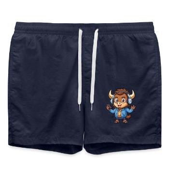 Buffalo Funny Cartoon Character Headphone Music - Swim Trunks - french navy - Front - AI Model Male 185 light (185cm)
