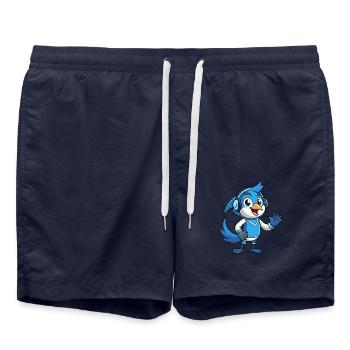 Blue Jay Funny Cartoon Character Headphone Music - Swim Trunks - french navy - Front - AI Model Male 185 light (185cm)