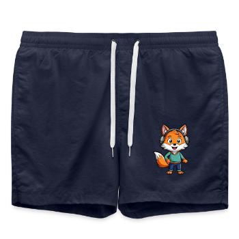 Fuchs Lustige Zeichentrickfigur Kopfhörer Musik - Badeshorts - French Navy - Vorne - AI Model Male 185 light (185cm)