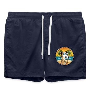 Old Croatian Sighthound Dog Breed Cartoon Beach - Swim Trunks - french navy - Front - AI Model Male 185 light (185cm)