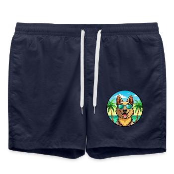 Majorca Shepherd Dog Breed Cartoon Sunglass Beach - Swim Trunks - french navy - Front - AI Model Male 185 light (185cm)