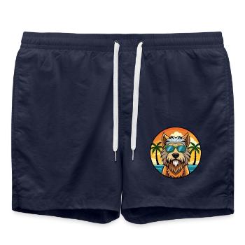Briard Dog Breed Cartoon Sunglasses Beach - Swim Trunks - french navy - Front - AI Model Male 185 light (185cm)