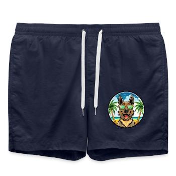 Belgian Shepherd Dog Breed Cartoon Sunglass Beach - Swim Trunks - french navy - Front - AI Model Male 185 light (185cm)