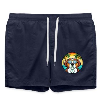 Bernhardiner Hunderasse Cartoon Sonnenbrille Strand - Badeshorts - French Navy - Vorne - AI Model Male 185 light (185cm)