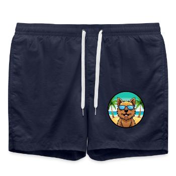 Norwich Terrier Hunderasse Cartoon Sonnenbrille Strand - Badeshorts - French Navy - Vorne - AI Model Male 185 light (185cm)