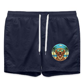 Chesapeake Bay Retriever Hunderasse Cartoon Beach - Badeshorts - French Navy - Vorne - AI Model Male 185 light (185cm)