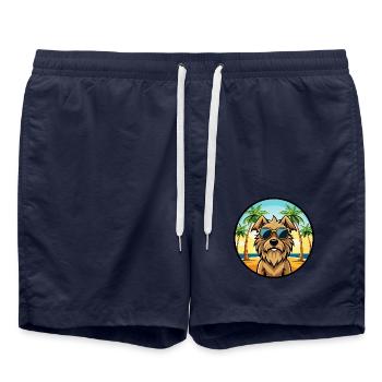 Briard Dog Breed Cartoon Sunglasses Beach - Swim Trunks - french navy - Front - AI Model Male 185 light (185cm)