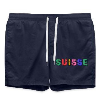 SUISSE. PAYS. GENEVE. HUMOUR. DRAPEAU. GENEVE - Short de bain - bleu marine - Devant - AI Model Male 185 light (185cm)