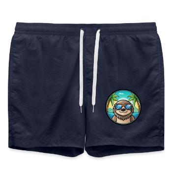 Faultier Lustige Cartoon Sommer Strand Sonnenbrille Cool - Badeshorts - French Navy - Vorne - AI Model Male 185 light (185cm)