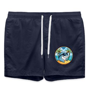 Delfin Lustige Cartoon Sommer Strand Sonnenbrille Cool - Badeshorts - French Navy - Vorne - AI Model Male 185 light (185cm)