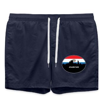 Asuncion Paraguay Flag Skyline Silhouette Reisen - Badeshorts - French Navy - Vorne - AI Model Male 185 light (185cm)