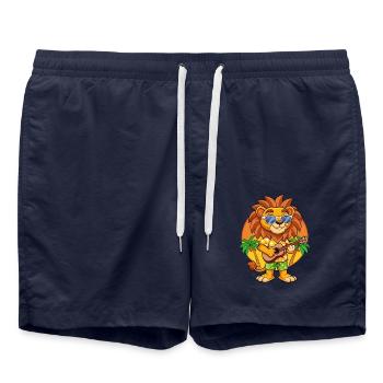 Funny Lion Cartoon Summer Beach Sunglasses Guitar - Swim Trunks - french navy - Front - AI Model Male 185 light (185cm)