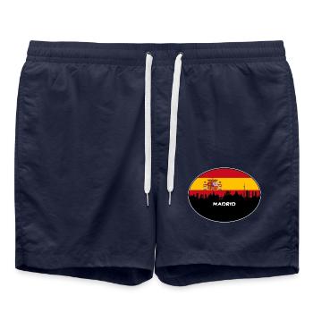 Madrid Spanien Flagge Skyline Silhouette Reisen - Badeshorts - French Navy - Vorne - AI Model Male 185 light (185cm)