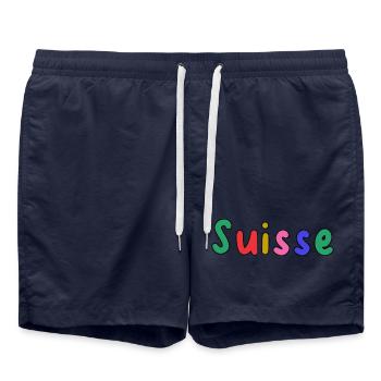 SUISSE. PAYS. GENEVE. HUMOUR. DRAPEAU - Short de bain - bleu marine - Devant - AI Model Male 185 light (185cm)
