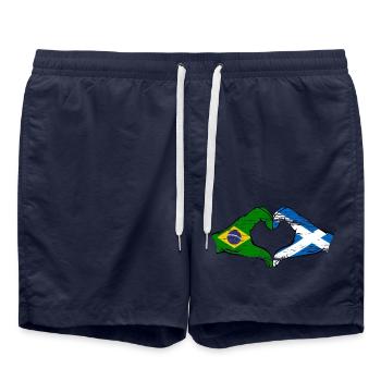Brazil Scotland flag hands heart shape used - Swim Trunks - french navy - Front - AI Model Male 185 light (185cm)
