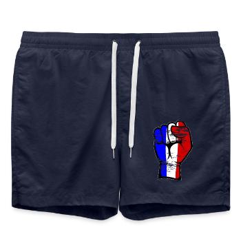Frankreich Flagge Faust Hand Symbol used - Badeshorts - French Navy - Vorne - AI Model Male 185 light (185cm)