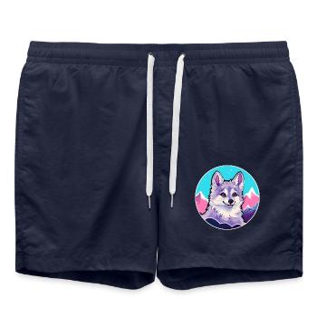 Alaskan Klee Kai Hunderasse Cartoon Kawaii Watercol - Badeshorts - French Navy - Vorne - AI Model Male 185 light (185cm)