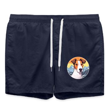 Glatter Foxterrier Hunderasse Cartoon Kawaii Waterc - Badeshorts - French Navy - Vorne - AI Model Male 185 light (185cm)