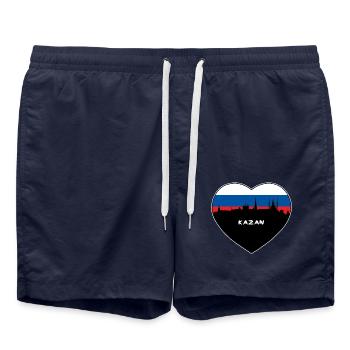 Flaggen-Skyline-Reise-Andenken Kasans Russland - Badeshorts - French Navy - Vorne - AI Model Male 185 light (185cm)