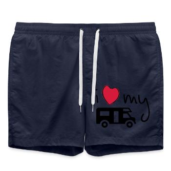 Ich liebe meinen Camper. Ich liebe mein Wohnmobil. Urlaub - Badeshorts - French Navy - Vorne - AI Model Male 185 light (185cm)