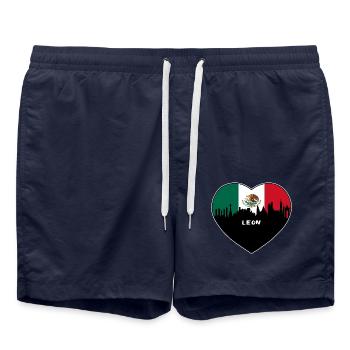 Leon Mexiko Flagge Skyline Reise Souvenir - Badeshorts - French Navy - Vorne - AI Model Male 185 light (185cm)