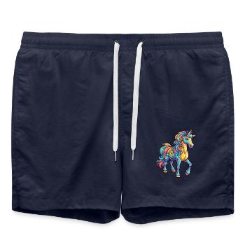 Einhorn Buntes Aquarell Cartoon Kawaii Tier - Badeshorts - French Navy - Vorne - AI Model Male 185 light (185cm)