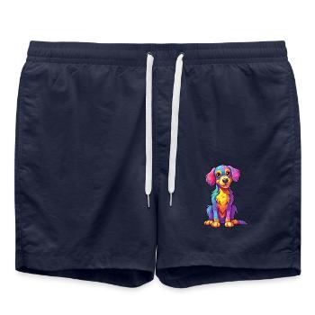 Hund Buntes Aquarell Cartoon Kawaii Tier - Badeshorts - French Navy - Vorne - AI Model Male 185 light (185cm)