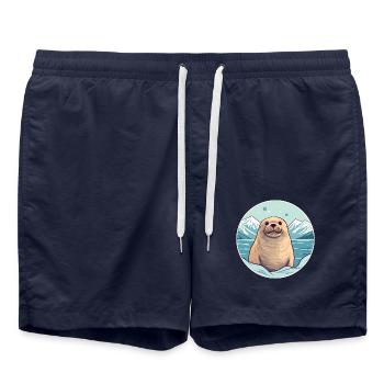 Siegel Aquarell Karikatur Kawaii Haustier Tier Bunt - Badeshorts - French Navy - Vorne - AI Model Male 185 light (185cm)