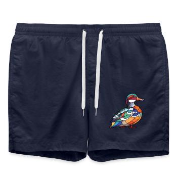 Mandarinente Bunte Aquarell-Tier-Karikatur - Badeshorts - French Navy - Vorne - AI Model Male 185 light (185cm)