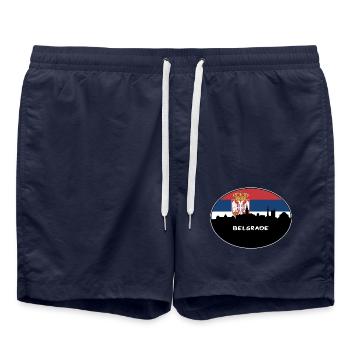 Belgrad Serbien Flagge Skyline Silhouette Reisen - Badeshorts - French Navy - Vorne - AI Model Male 185 light (185cm)