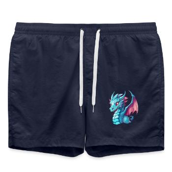 Drache Buntes Aquarell Cartoon Kawaii Tier - Badeshorts - French Navy - Vorne - AI Model Male 185 light (185cm)