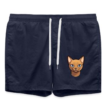Europäisch Burmesische Katze Karikatur Aquarell Clipart - Badeshorts - French Navy - Vorne - AI Model Male 185 light (185cm)