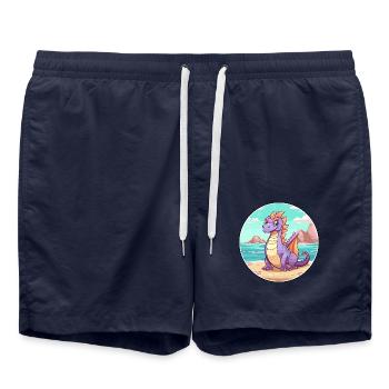 Drache Aquarell Karikatur Kawaii Clipart Tier - Badeshorts - French Navy - Vorne - AI Model Male 185 light (185cm)