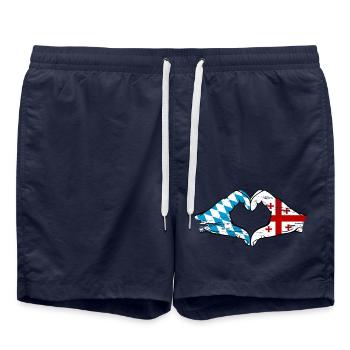 Bayern Georgien Flagge Hände Herzform used - Badeshorts - French Navy - Vorne - AI Model Male 185 light (185cm)