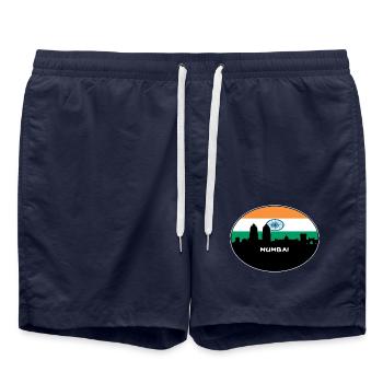 Mumbai, Indien, Flagge, Skyline, Silhouette, Travel - Badeshorts - French Navy - Vorne - AI Model Male 185 light (185cm)