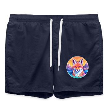 Fuchs Aquarell Karikatur Kawaii Haustier Tier Bunt - Badeshorts - French Navy - Vorne - AI Model Male 185 light (185cm)