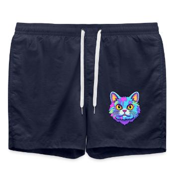 Britisch Kurzhaar Katze Aquarell Karikatur Kawaii - Badeshorts - French Navy - Vorne - AI Model Male 185 light (185cm)