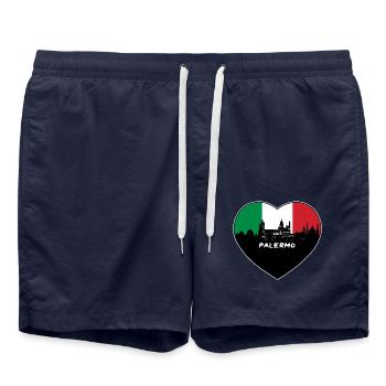 Flaggen-Skyline-Reise-Andenken Palermos Italien - Badeshorts - French Navy - Vorne - AI Model Male 185 light (185cm)