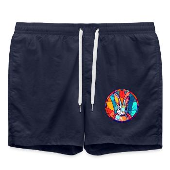 Hasen-Buntglas-Bunt-Cartoon-Kawaii-Tier - Badeshorts - French Navy - Vorne - AI Model Male 185 light (185cm)