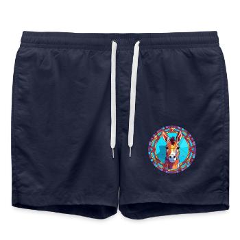 Esel Buntes Glas Bunte Karikatur Kawaii Anima - Badeshorts - French Navy - Vorne - AI Model Male 185 light (185cm)