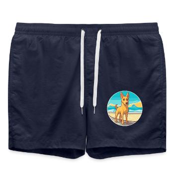 Dingo Hund Rasse Cartoon Kawaii Clipart Aquarell - Badeshorts - French Navy - Vorne - AI Model Male 185 light (185cm)
