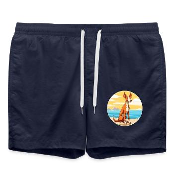 Ibizan Jagdhund Rasse Cartoon Kawaii Clipart Hund - Badeshorts - French Navy - Vorne - AI Model Male 185 light (185cm)
