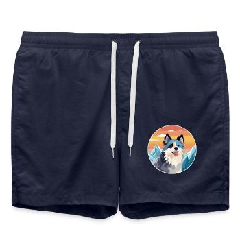 Skandinavische Hunderasse Cartoon Kawaii Aquarell - Badeshorts - French Navy - Vorne - AI Model Male 185 light (185cm)