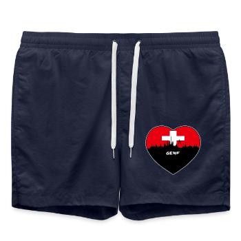 Flaggen-Skyline-Reise-Andenken Genf-Schweiz - Badeshorts - French Navy - Vorne - AI Model Male 185 light (185cm)