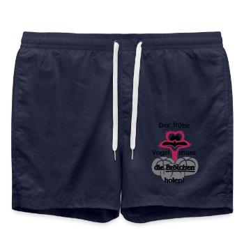 Der frühe Vogel muss die Brötchen holen - Beutel - Badeshorts - French Navy - Vorne - AI Model Male 185 light (185cm)