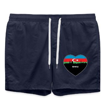 Baku Aserbaidschan Flagge Skyline Reise Souvenir - Badeshorts - French Navy - Vorne - AI Model Male 185 light (185cm)