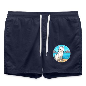 Arktischer Wolf Aquarell Cartoon Kawaii Clipart Haustier - Badeshorts - French Navy - Vorne - AI Model Male 185 light (185cm)