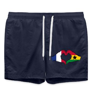 Frankreich Ghana Flagge Hände Herzform - Badeshorts - French Navy - Vorne - AI Model Male 185 light (185cm)