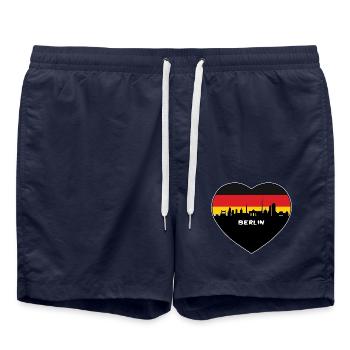 Flaggen-Skyline-Reise-Andenken Berlin-Deutschland - Badeshorts - French Navy - Vorne - AI Model Male 185 light (185cm)